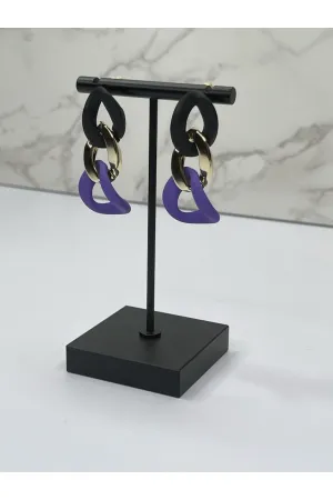 Matte Black, Gold and Lilac Drop Earrings