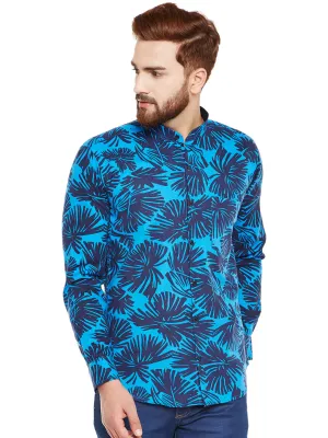 Men Blue Printed Pure Cotton Slim Fit Casual Shirt