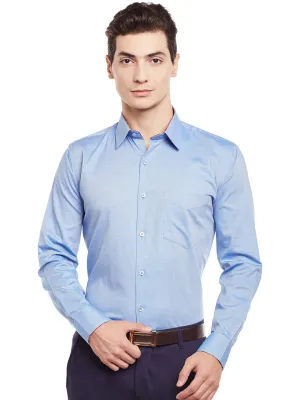 Men Blue Solid Pure Cotton Slim Fit Formal Shirt