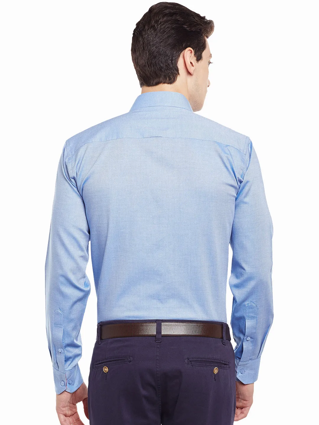 Men Blue Solid Pure Cotton Slim Fit Formal Shirt