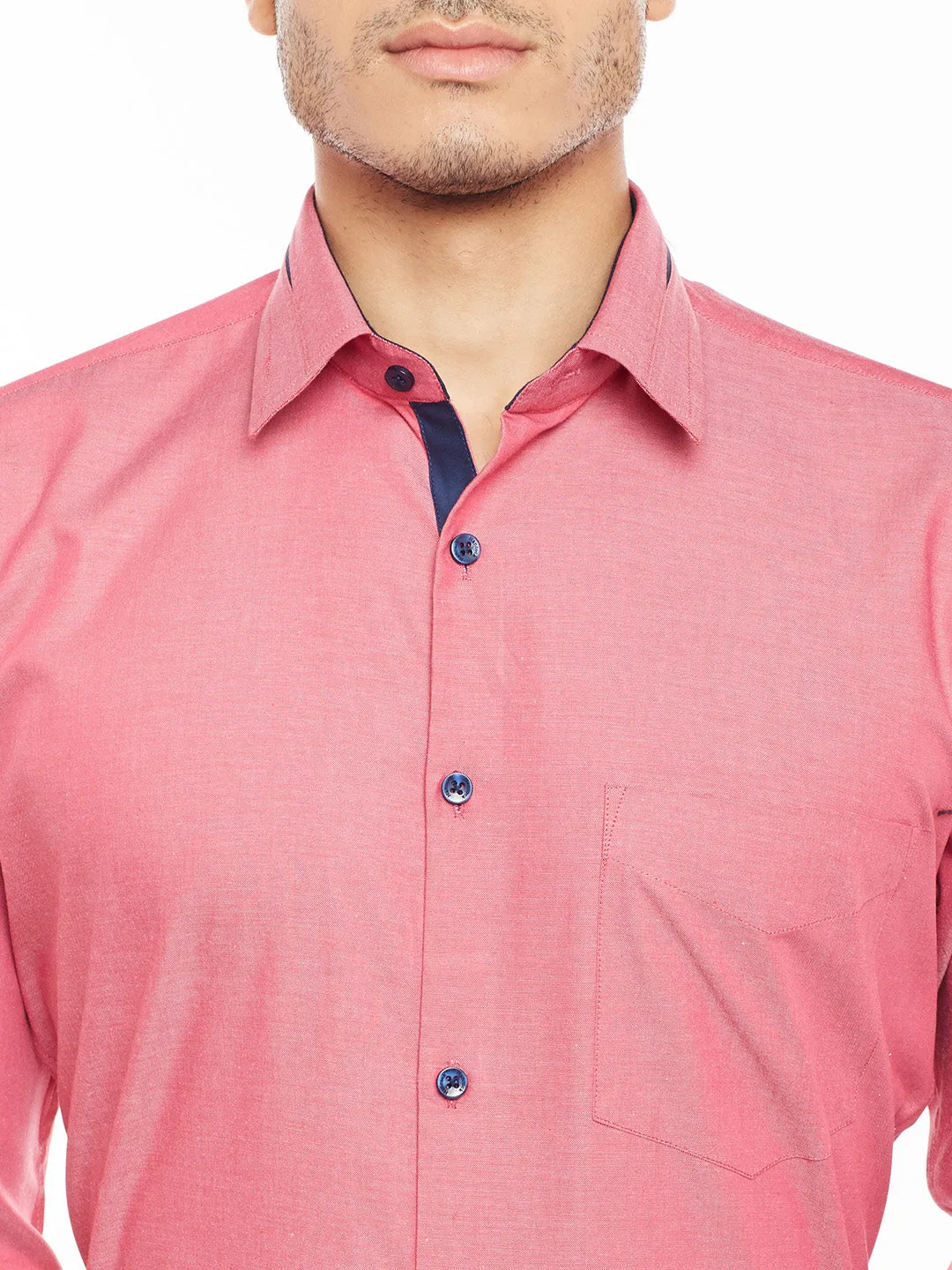 Men Red Solid Pure Cotton Slim Fit Formal Shirt
