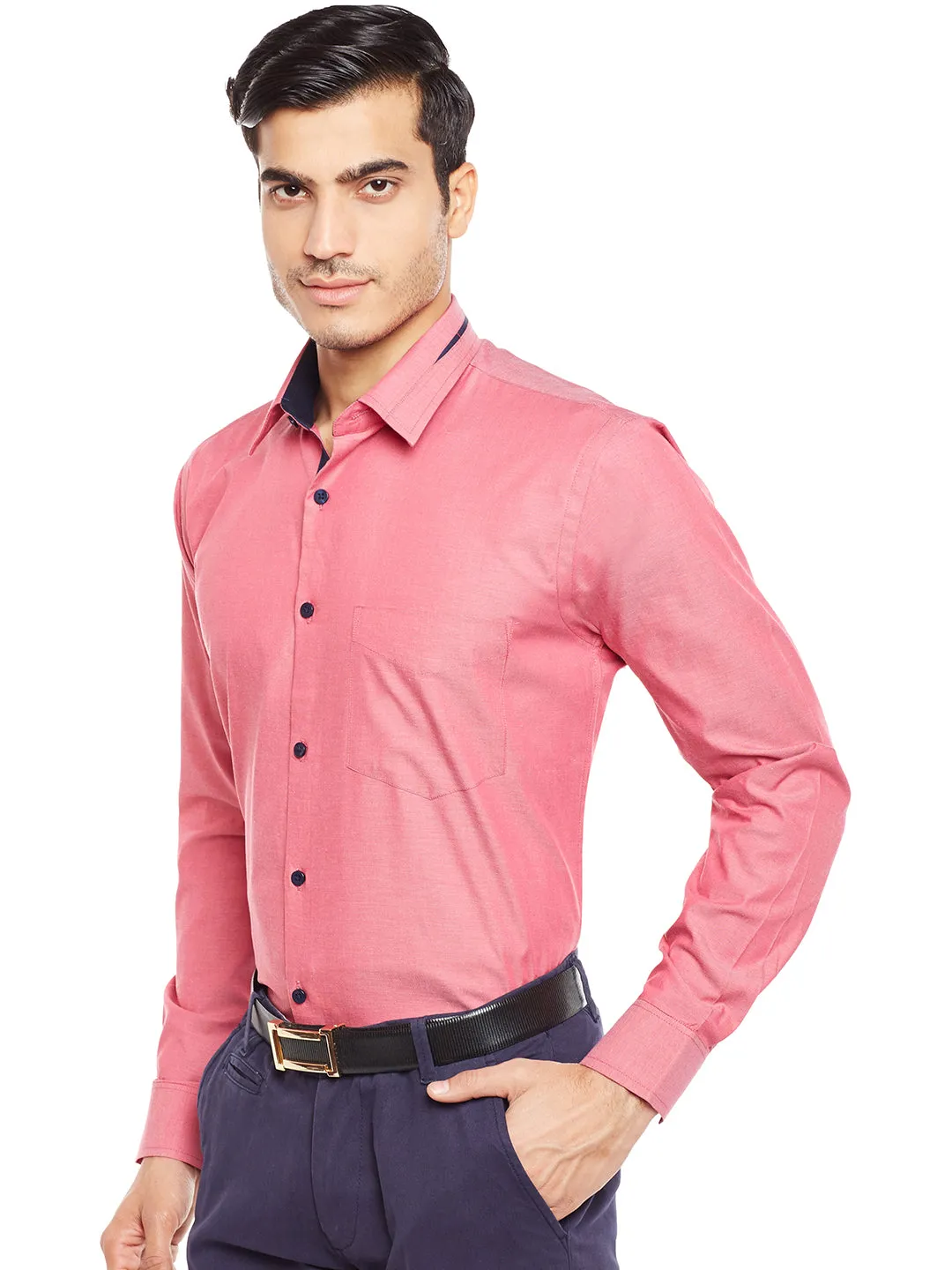Men Red Solid Pure Cotton Slim Fit Formal Shirt