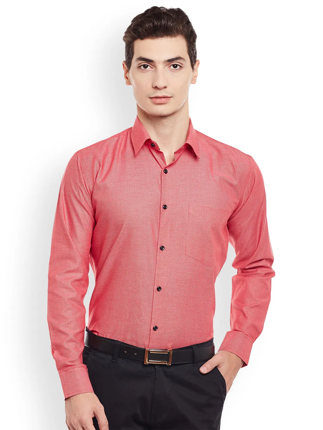 Men Red Solid Pure Cotton Slim Fit Formal Shirt
