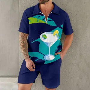 Men's 50's Classic Elegant Tennis Style Disco Cocktail Party Zipper Polo Set