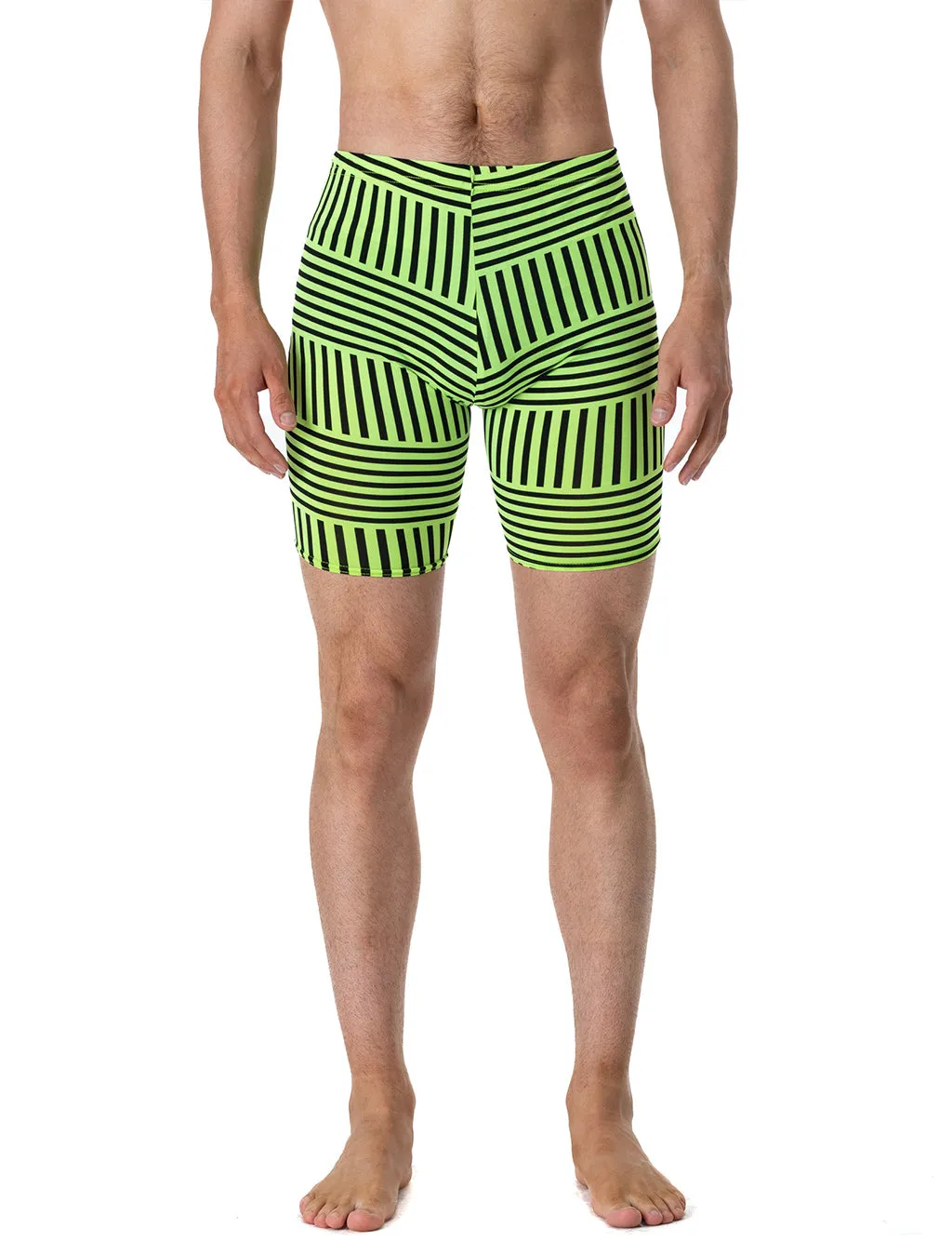 MENS BIKE SHORTS - GREEN & BLACK STRIPE