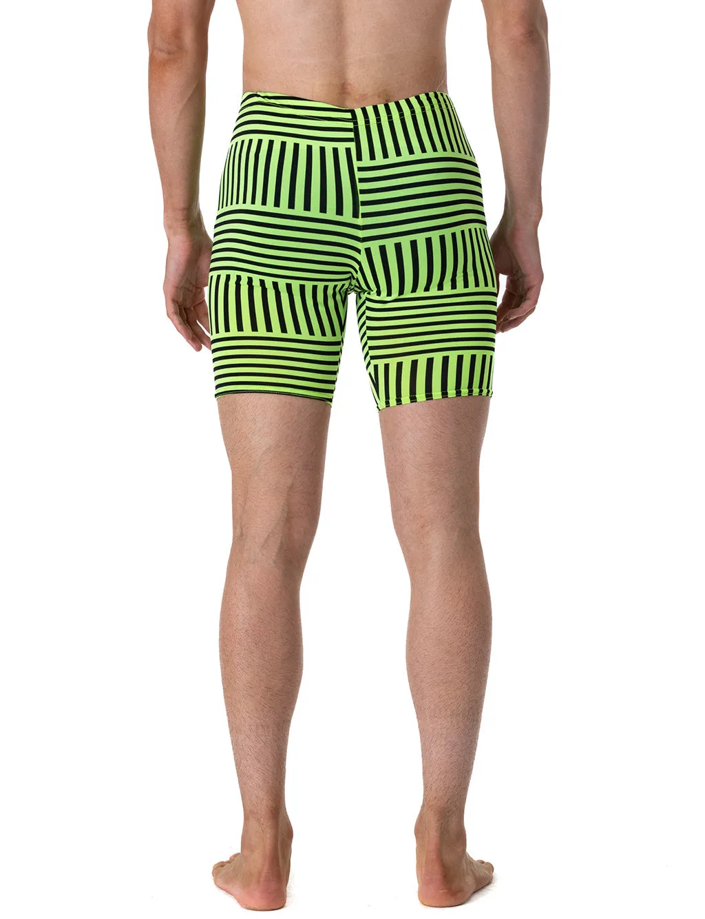 MENS BIKE SHORTS - GREEN & BLACK STRIPE