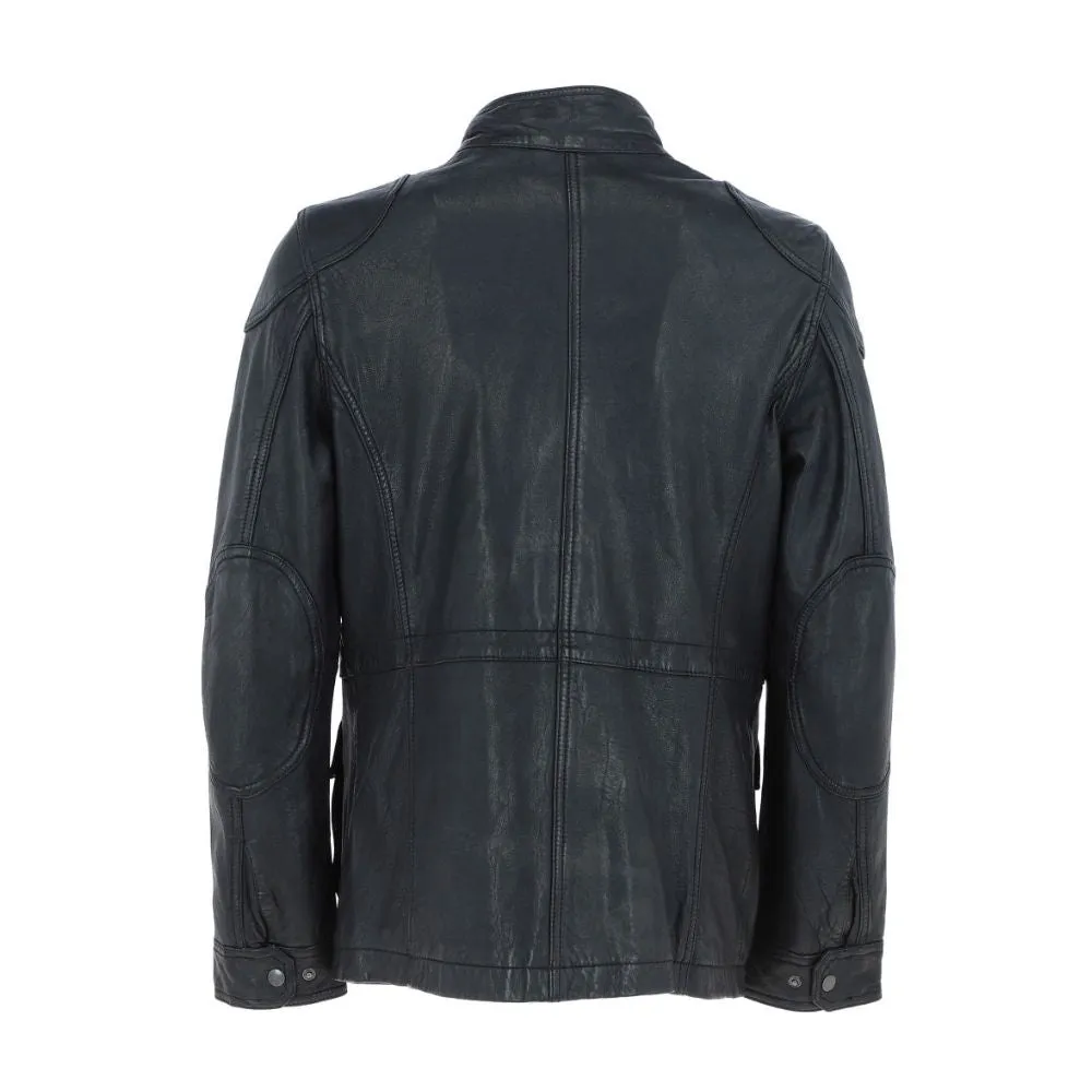 Men’s Black Military-Inspired Leather Field Jacket