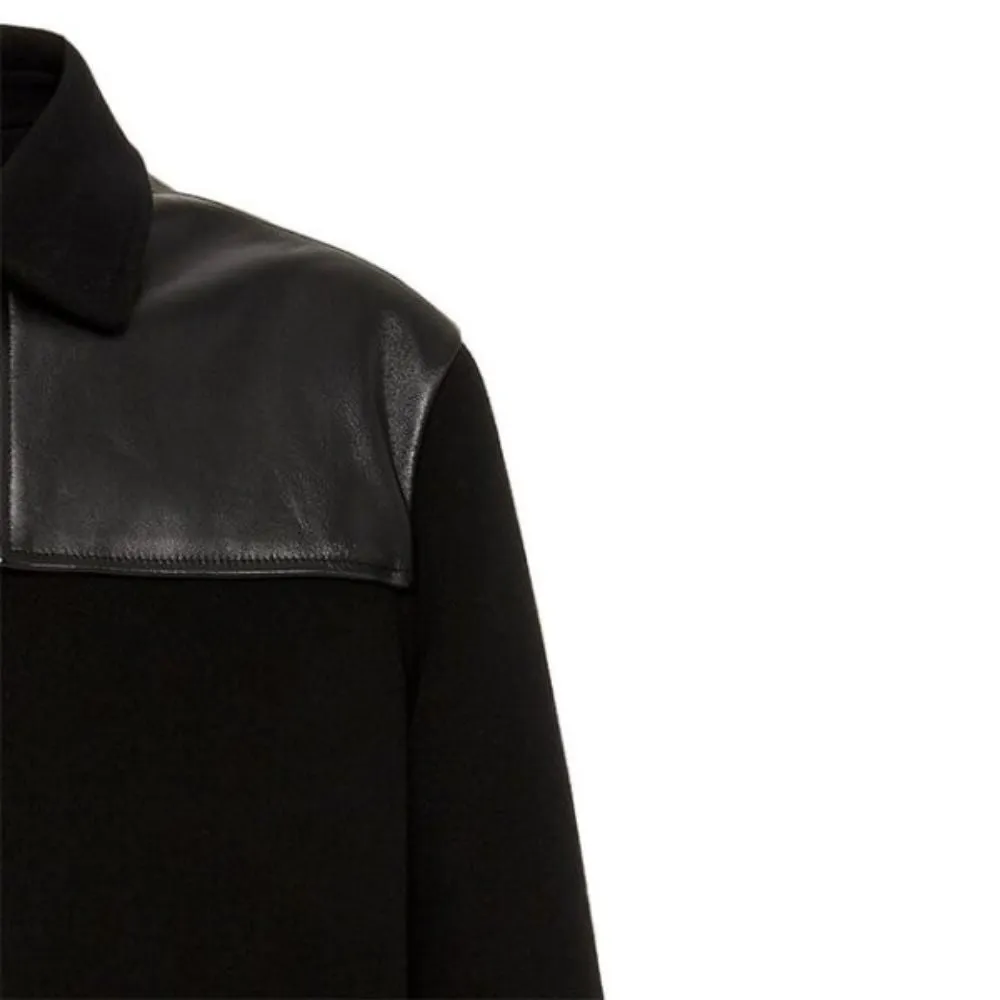 Men's Black Wool Leather Trimmed Jacket