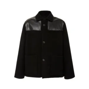 Men's Black Wool Leather Trimmed Jacket
