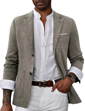 Mens Casual Blazer Slim Fit Suit Jackets 2 Button Lightweight Business Blazer Jackets Khaki
