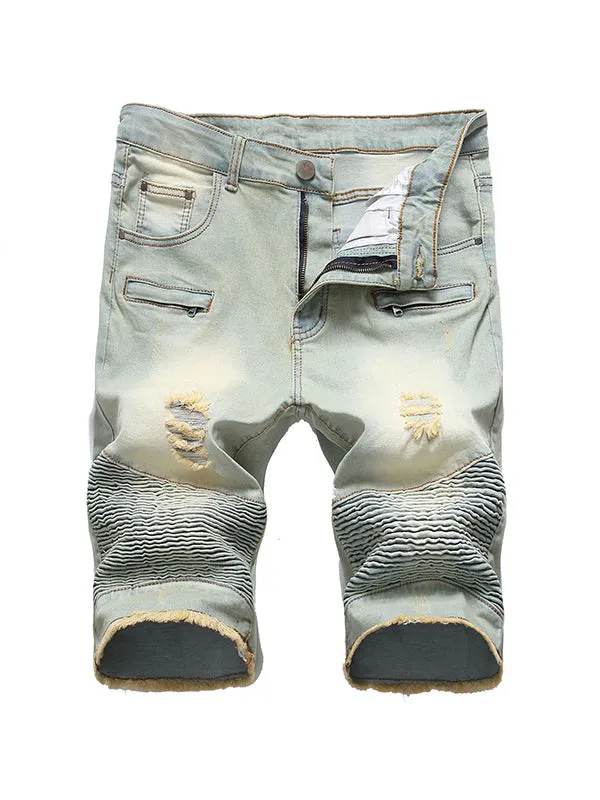 Men's Zippered Stretch Denim Shorts