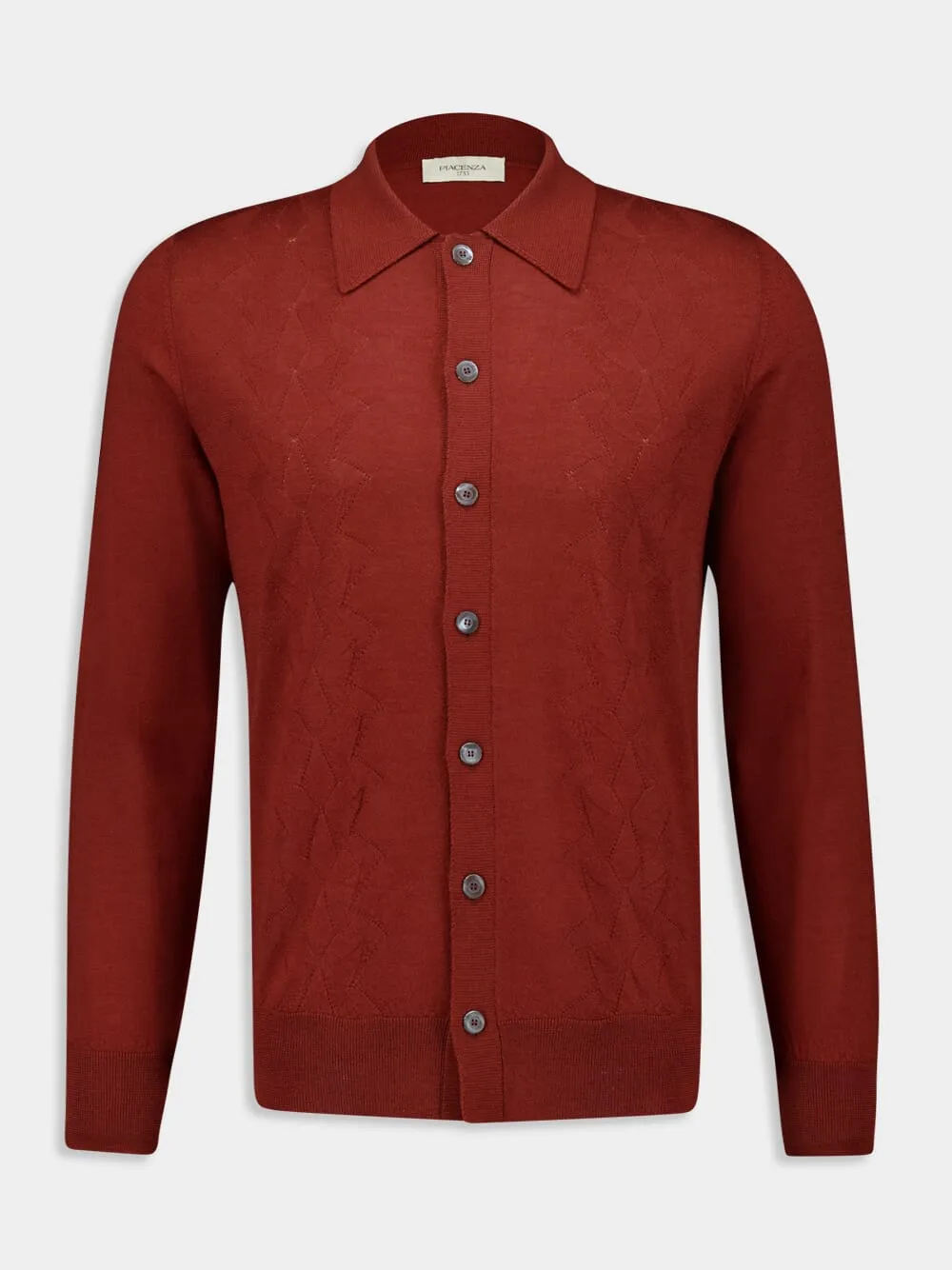 Merino Wool Silk Rust Button-Up Shirt