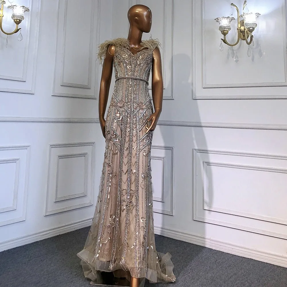 Mermaid Evening Dresses Gowns Elegant Feathers Beading For Women