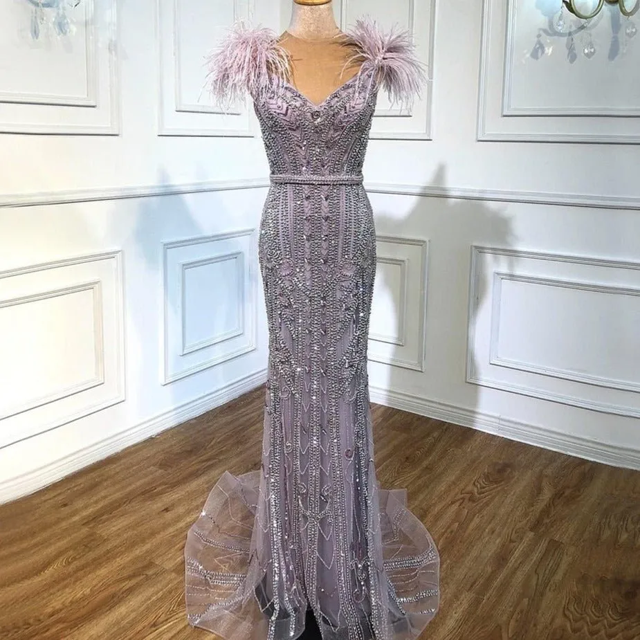 Mermaid Evening Dresses Gowns Elegant Feathers Beading For Women