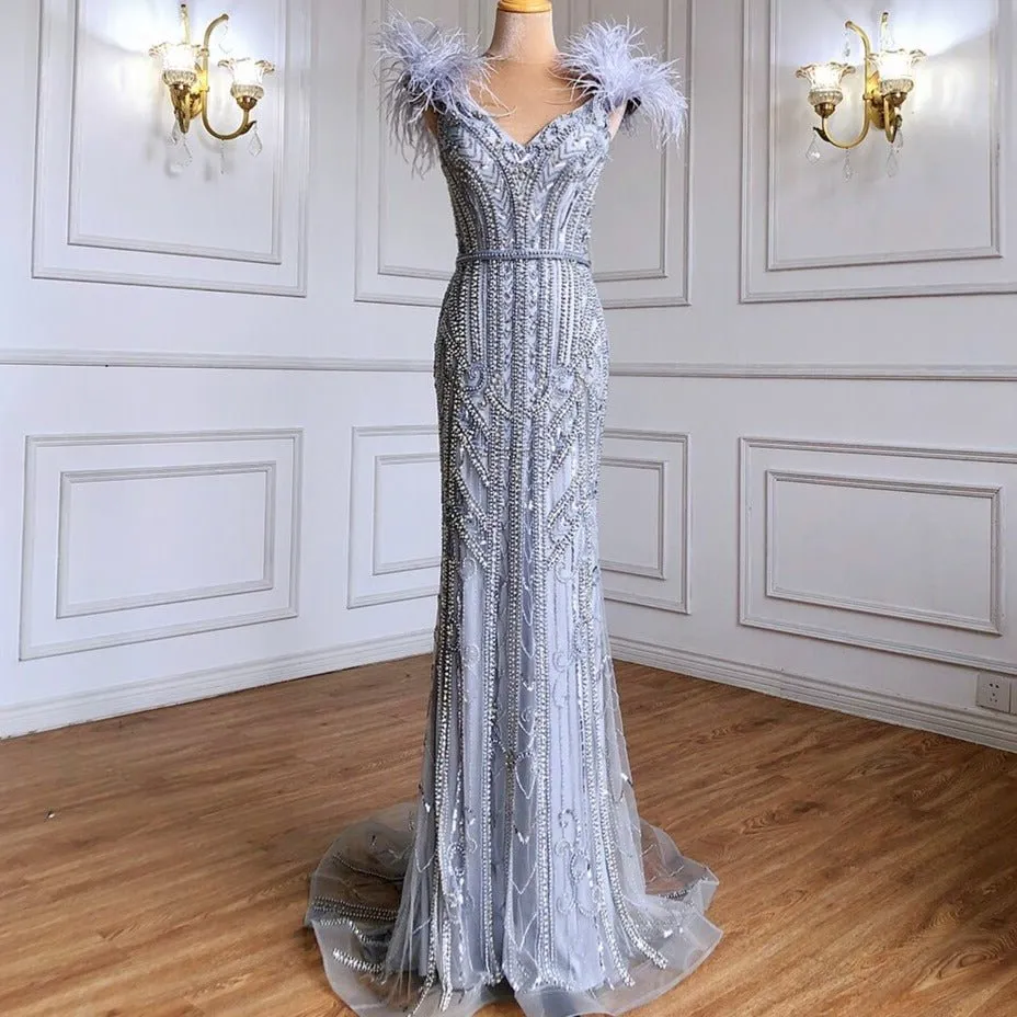 Mermaid Evening Dresses Gowns Elegant Feathers Beading For Women