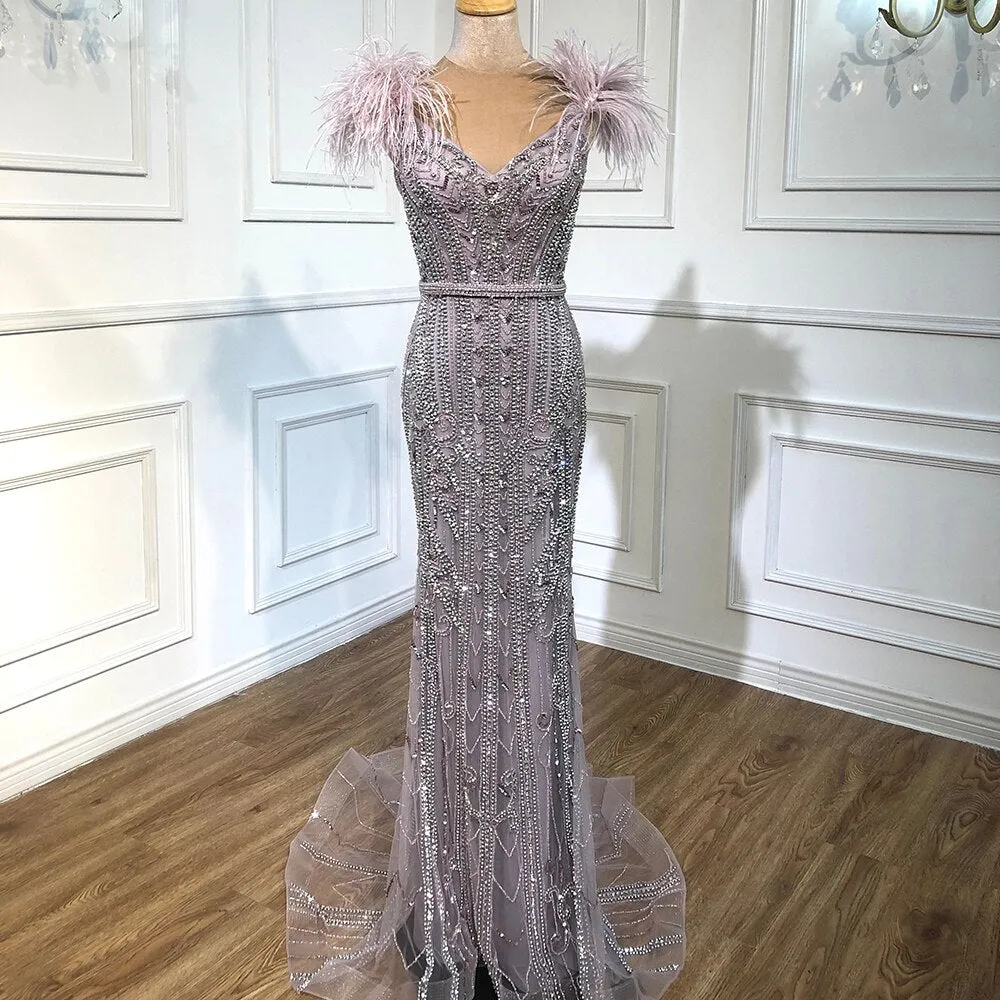 Mermaid Evening Dresses Gowns Elegant Feathers Beading For Women