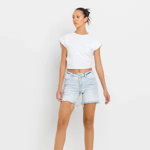 Mid Rise Distressed Stretch Short