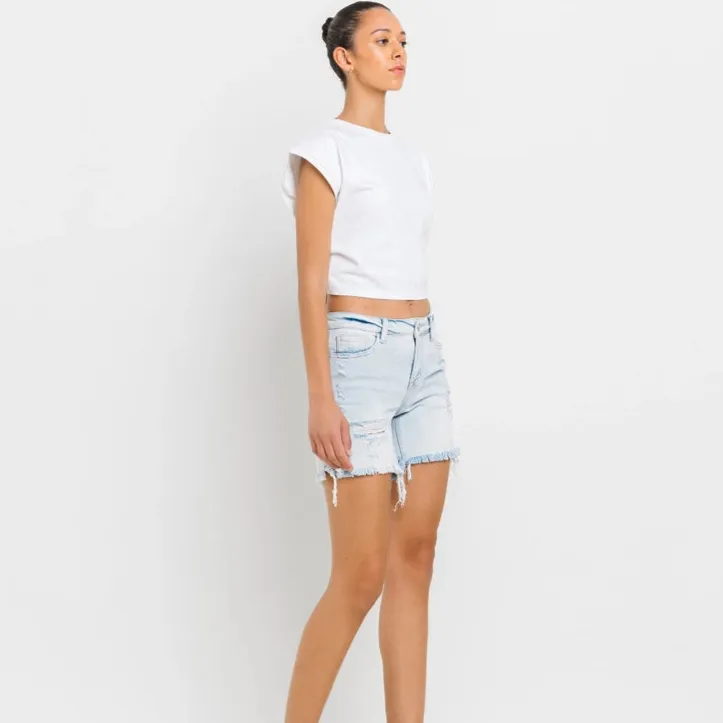 Mid Rise Distressed Stretch Short