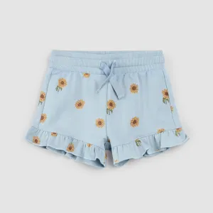 Miles the Label Girls Ruffled Shorts - Sunflower Print on Celestial Blue