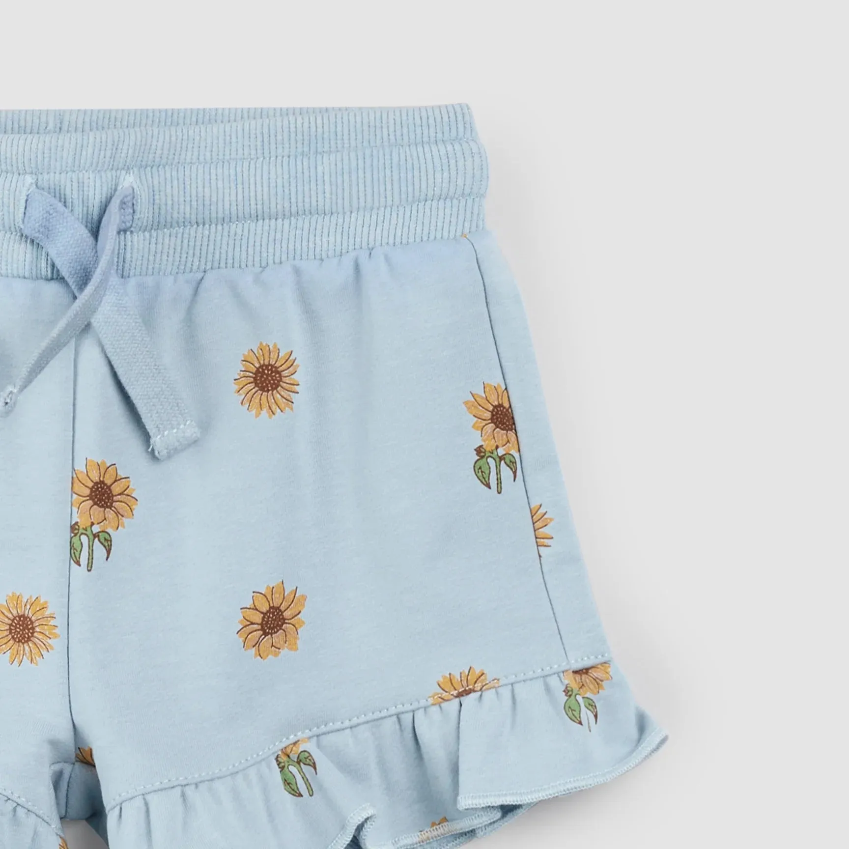 Miles the Label Girls Ruffled Shorts - Sunflower Print on Celestial Blue