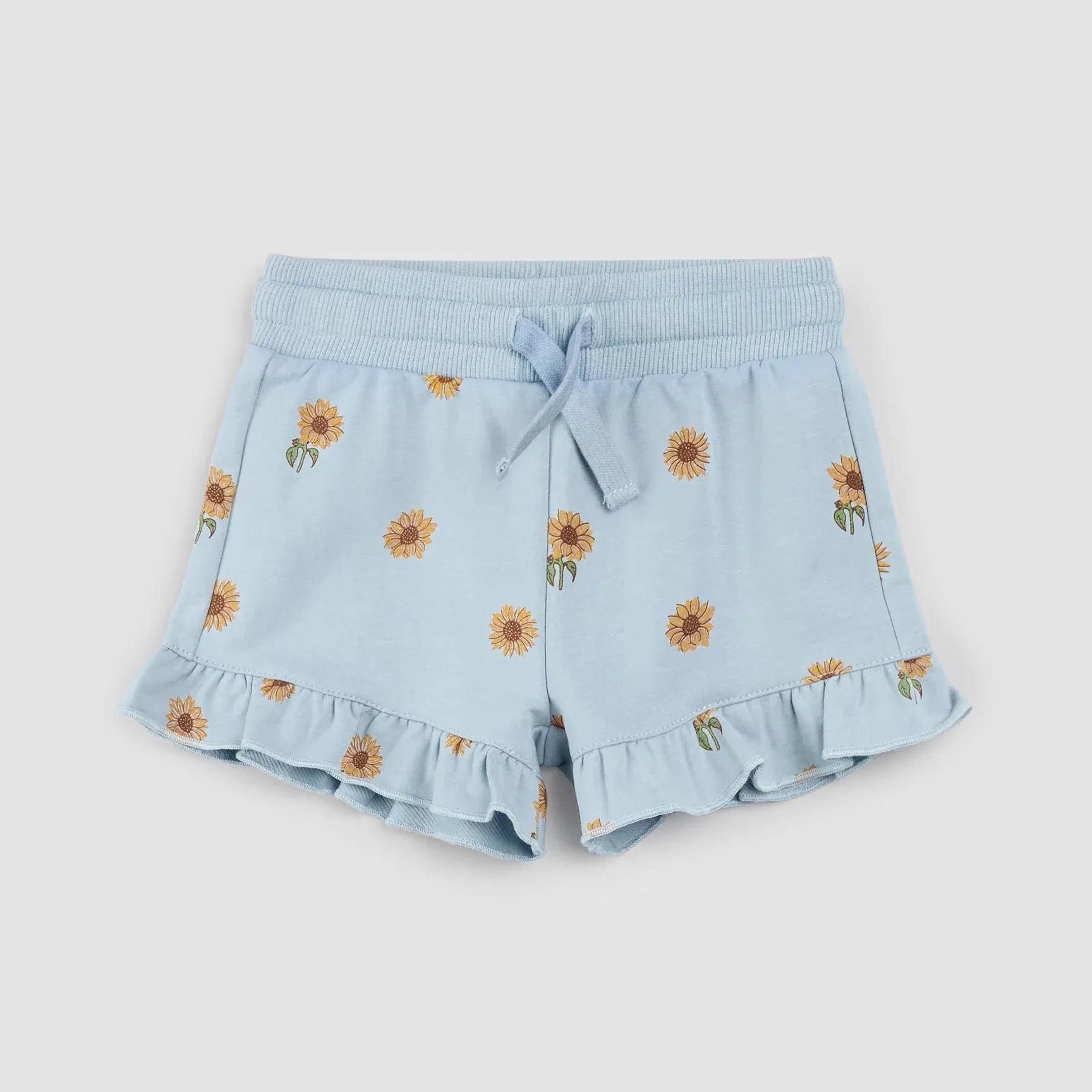 Miles the Label Girls Ruffled Shorts - Sunflower Print on Celestial Blue