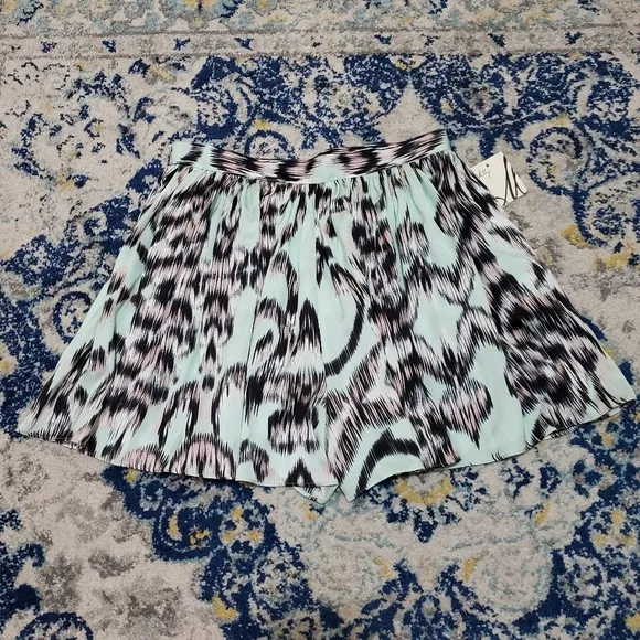 Milly Silk Ikat Print Skort Skirt Seaglass Aqua 6