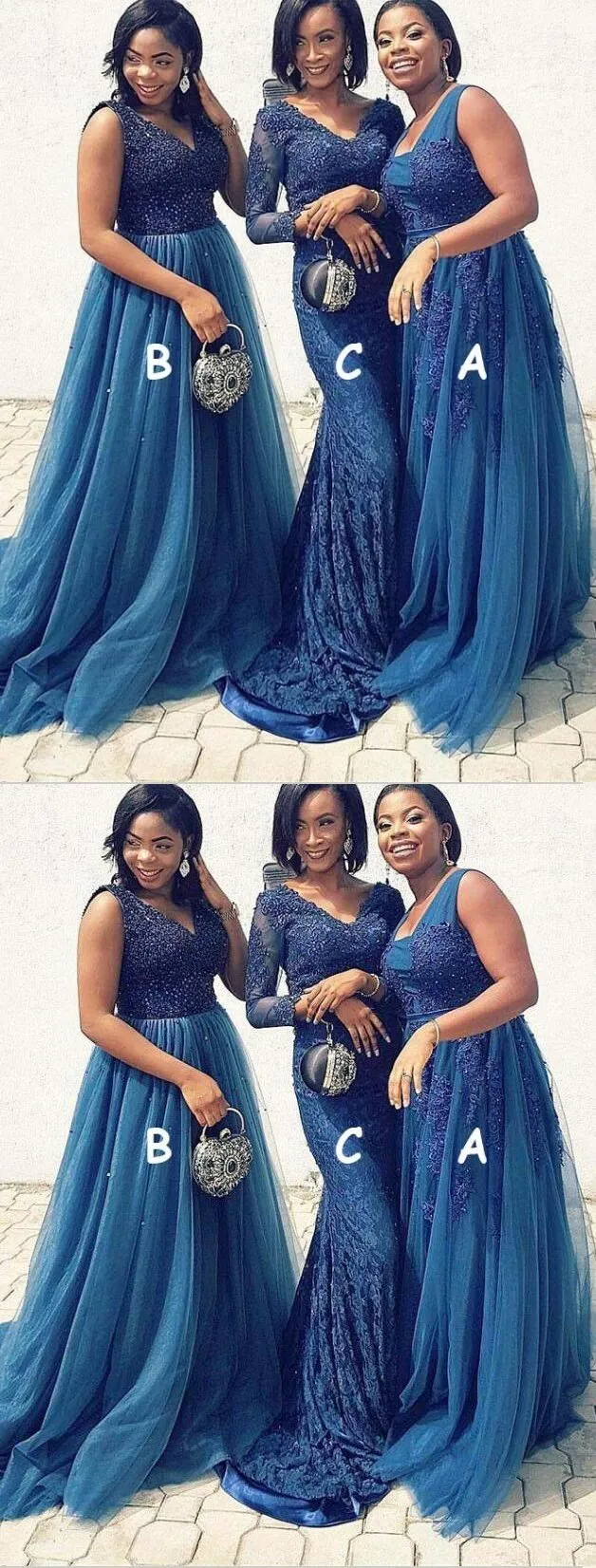 Mismatched Long Blue Elegant  Modest Bridesmaid Dresses with Appliques Beading ,WG392