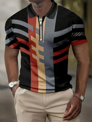 Modern Color-Blocked Men's Short Sleeve Shirt with Zipper