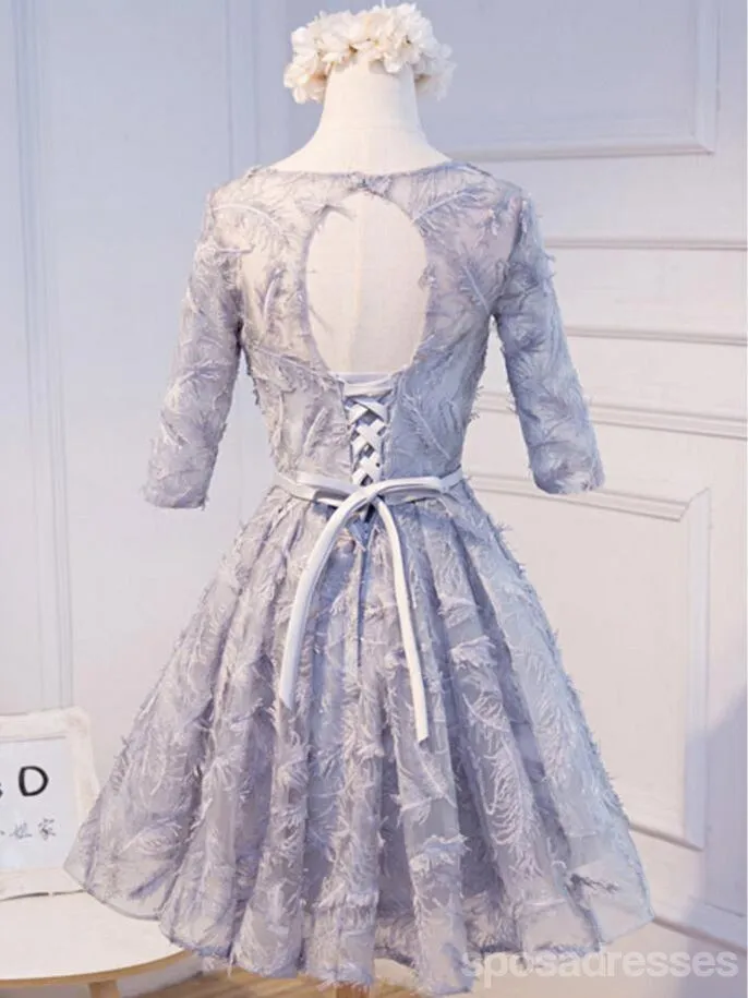 Modest Long Sleeve Gray Homecoming Prom Dresses, Affordable Short Party Prom Dresses, Perfect Homecoming Dresses, CM300