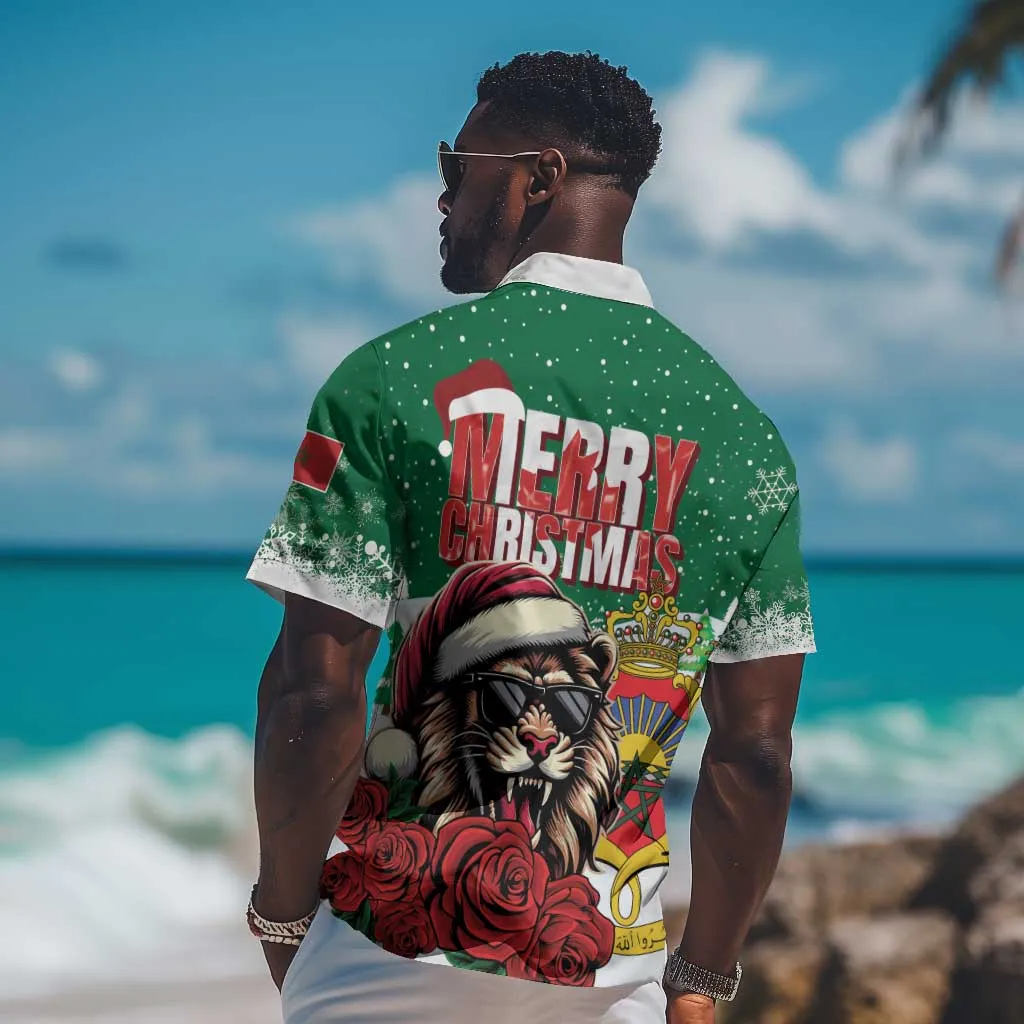 Morocco Christmas Hawaiian Shirt Santa Lion With Rose Xmas Vibe LT01