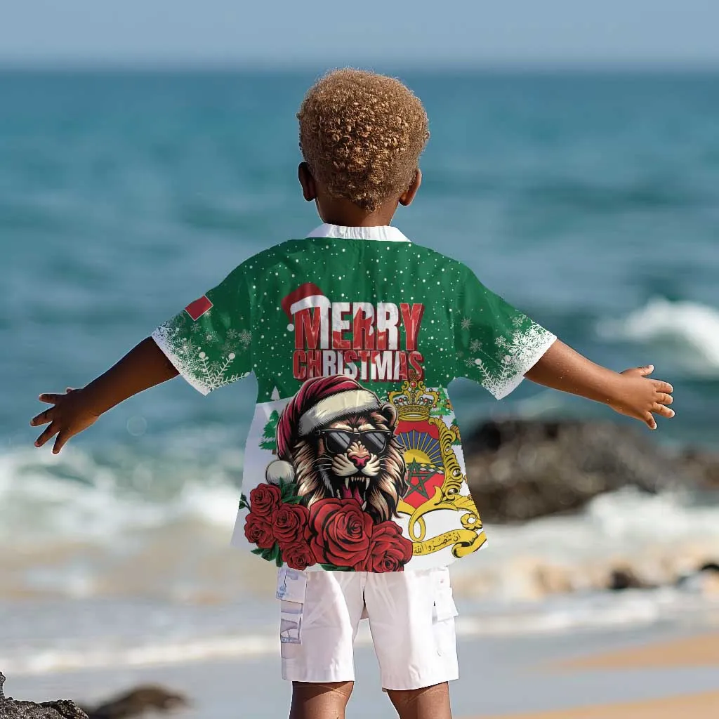 Morocco Christmas Kid Hawaiian Shirt Santa Lion With Rose Xmas Vibe LT01