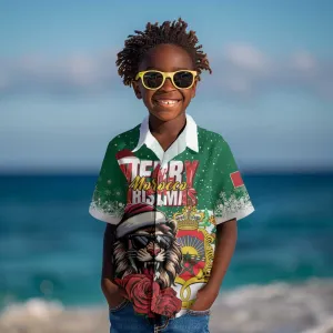 Morocco Christmas Kid Hawaiian Shirt Santa Lion With Rose Xmas Vibe LT01