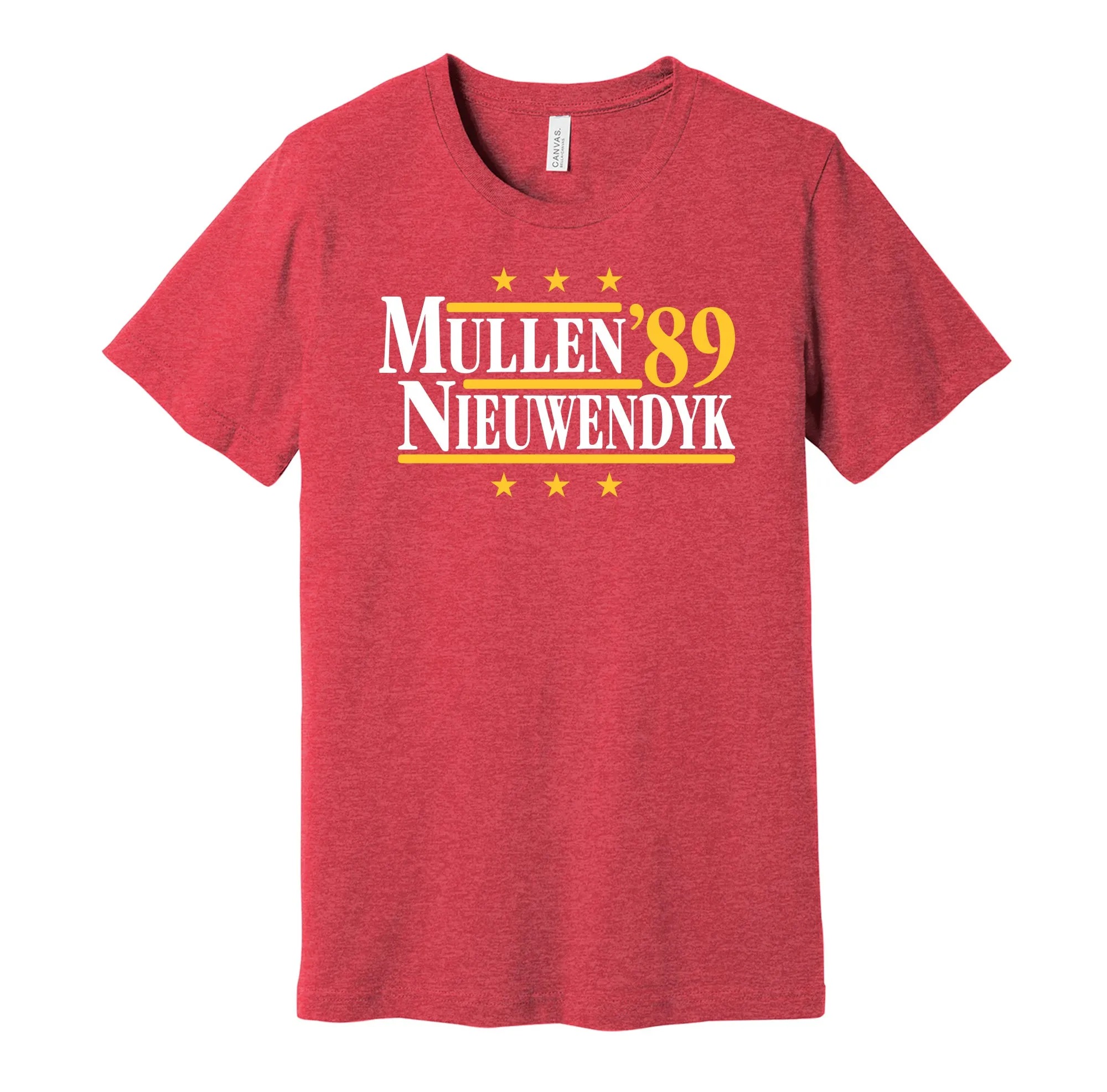 Mullen & Nieuwendyk '89 - Calgary Hockey Legends Political Campaign Parody T-Shirt - Hyper Than Hype Shirts