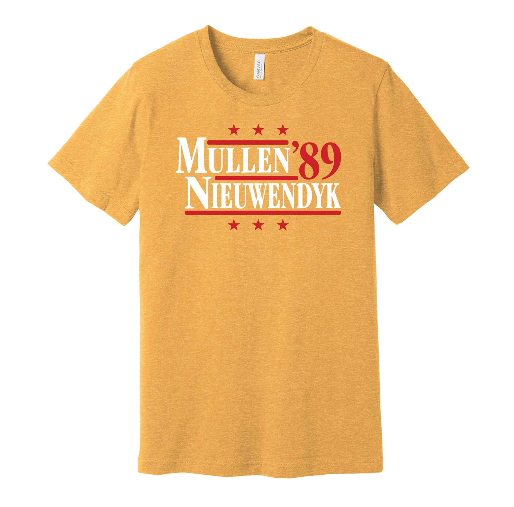 Mullen & Nieuwendyk '89 - Calgary Hockey Legends Political Campaign Parody T-Shirt - Hyper Than Hype Shirts