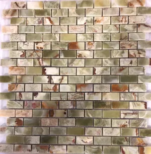 Multi Green Onyx Polished 5/8" X 1 1/8" Mini Brick Mosaic Tile on Mesh - 6" X 6" Sample