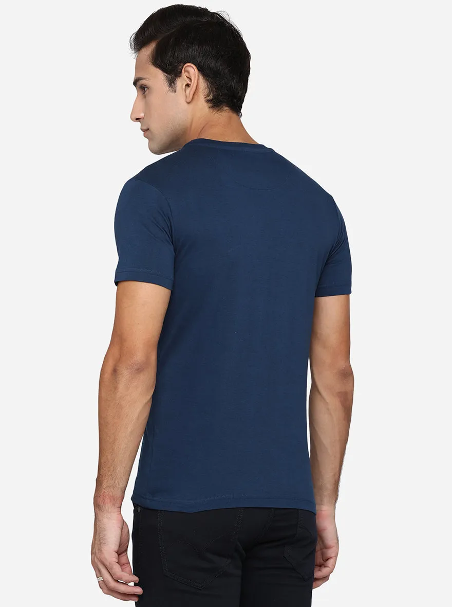 Navy Blue Printed Slim Fit T-Shirt | Greenfibre
