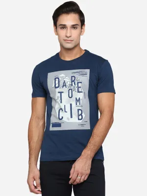 Navy Blue Printed Slim Fit T-Shirt | Greenfibre