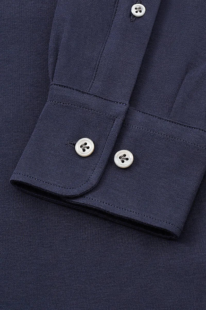 Navy Cutaway Collar Tailored Fit Stretch Shirt
