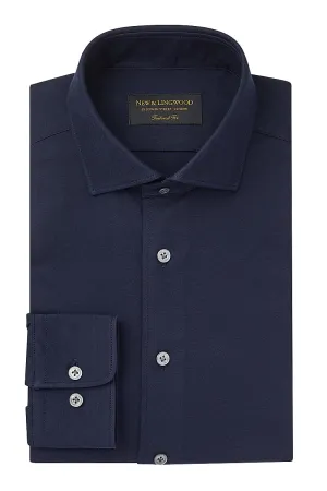 Navy Cutaway Collar Tailored Fit Stretch Shirt