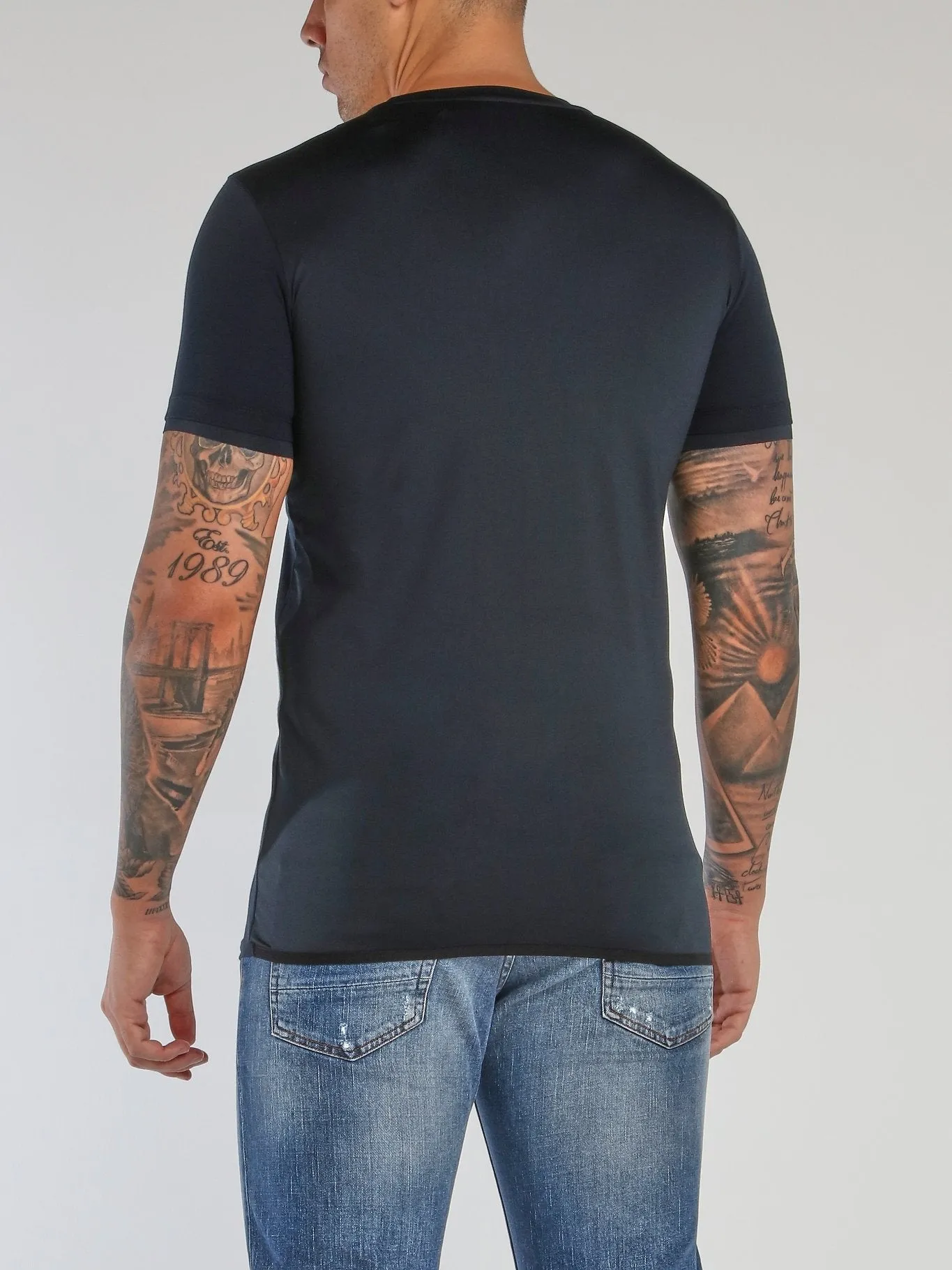 Navy Embossed Logo Crewneck T-Shirt