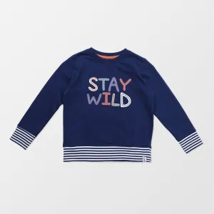 Navy Stay Wild Slogan Print Sweatshirt