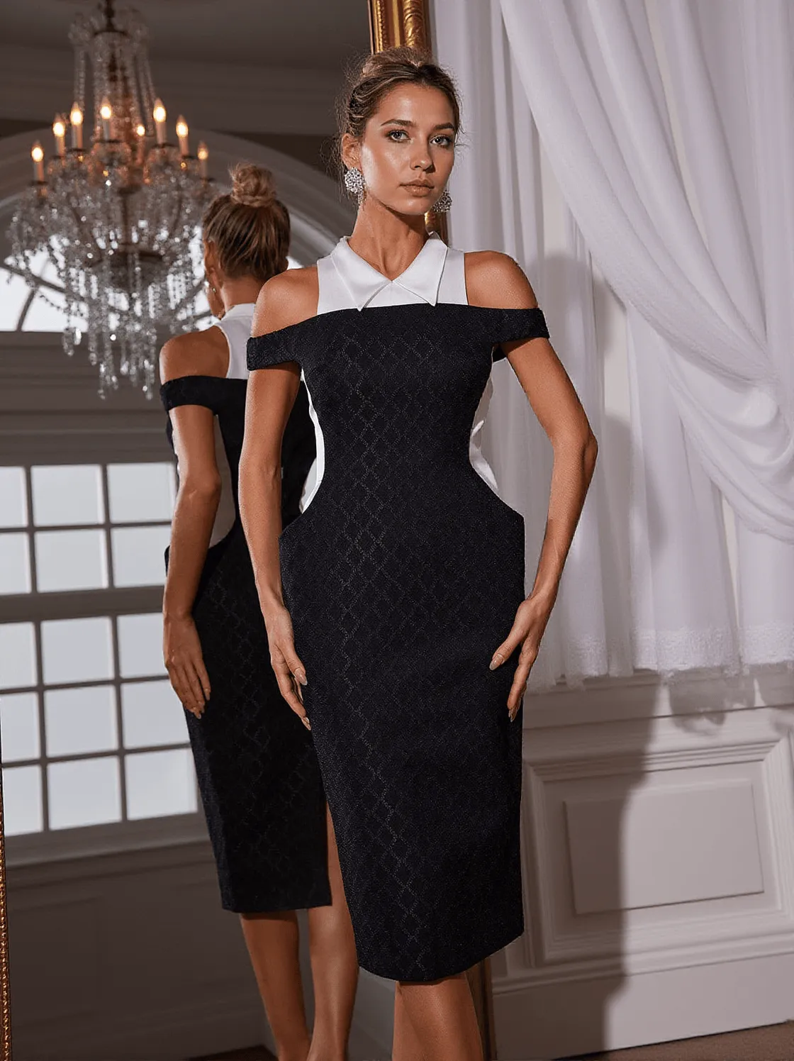 Neelam Folded Collar Midi Dress