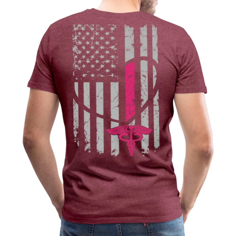 Nurse Flag Shirt - American Flag Heart Pink Strip on Front Men's Premium T-Shirt (CK1818)