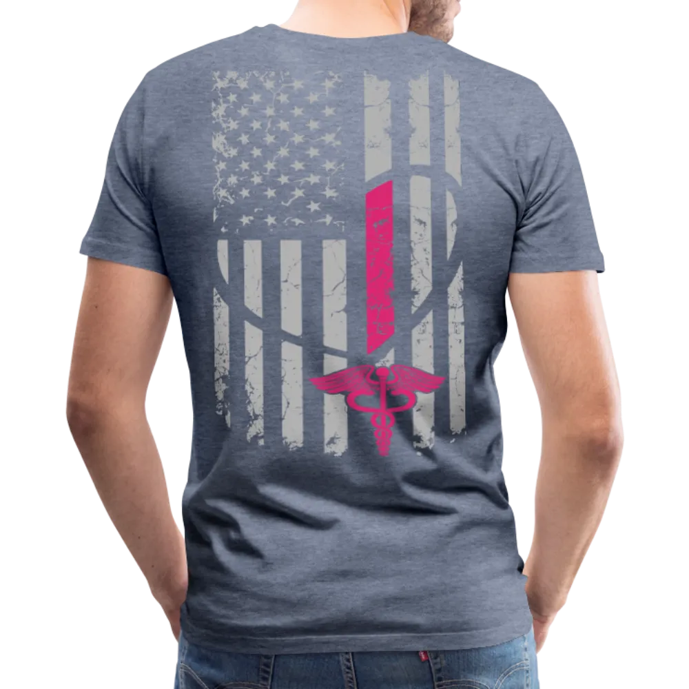 Nurse Flag Shirt - American Flag Heart Pink Strip on Front Men's Premium T-Shirt (CK1818)