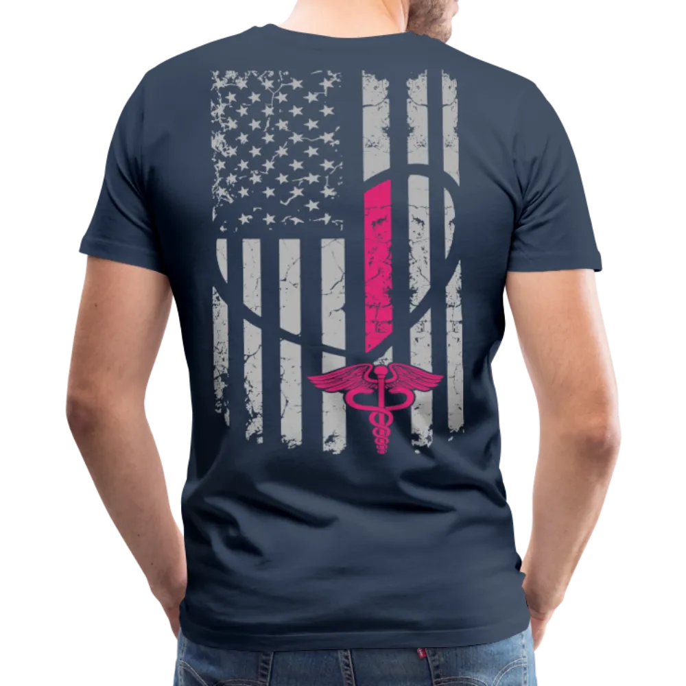 Nurse Flag Shirt - American Flag Heart Pink Strip on Front Men's Premium T-Shirt (CK1818)