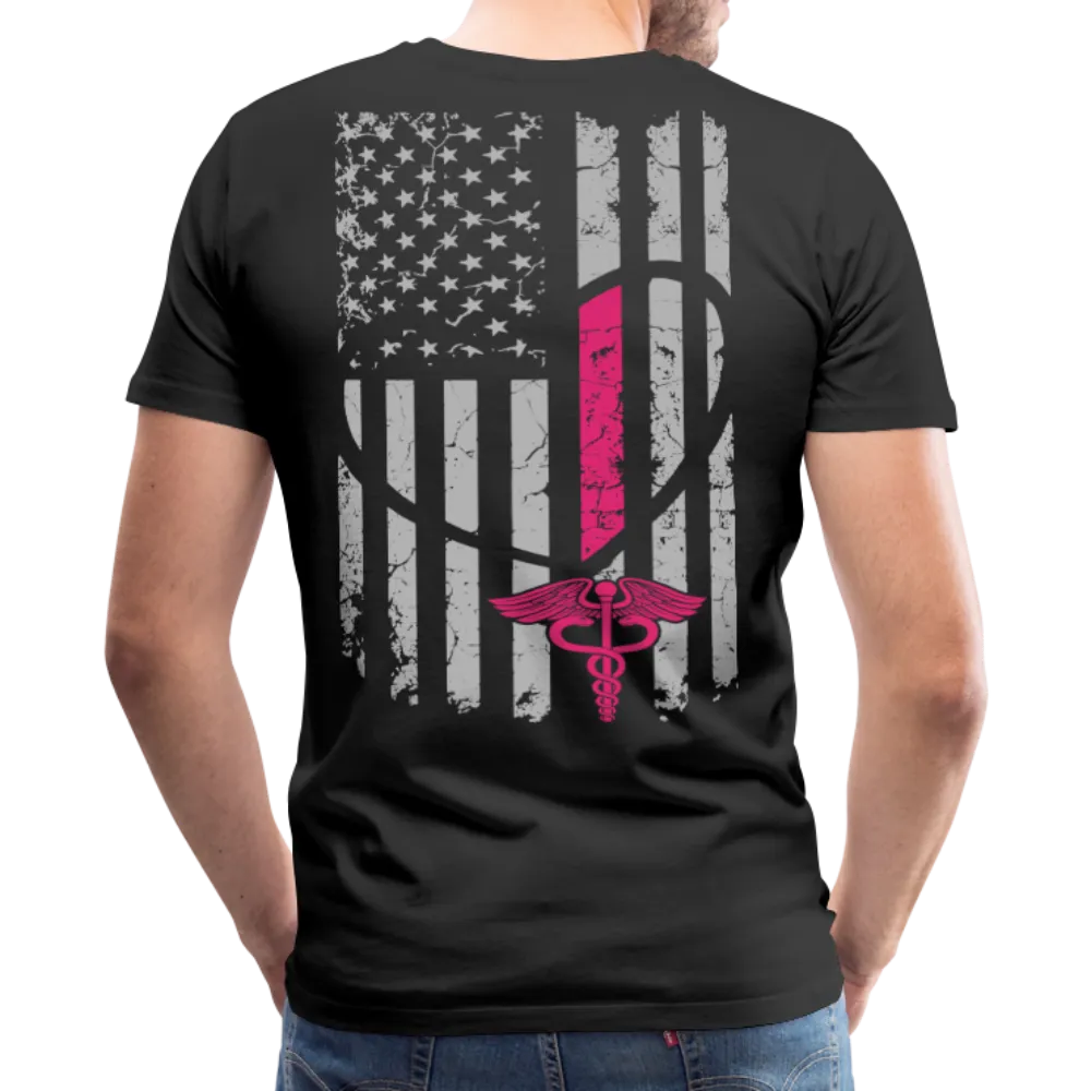 Nurse Flag Shirt - American Flag Heart Pink Strip on Front Men's Premium T-Shirt (CK1818)