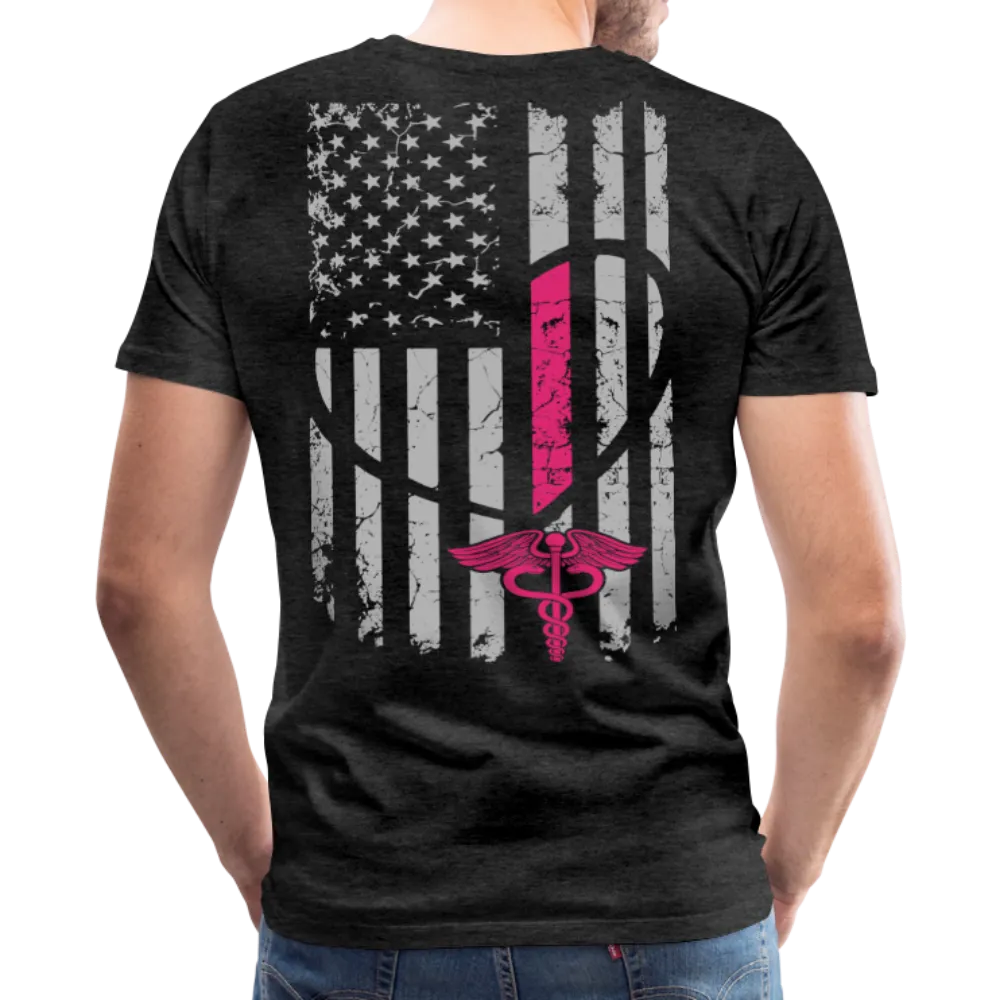 Nurse Flag Shirt - American Flag Heart Pink Strip on Front Men's Premium T-Shirt (CK1818)