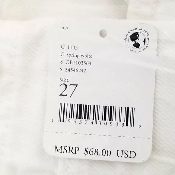 NWT Free People Loving Good Vibrations,White Denim Cutoff Shorts. Size 31. NWT