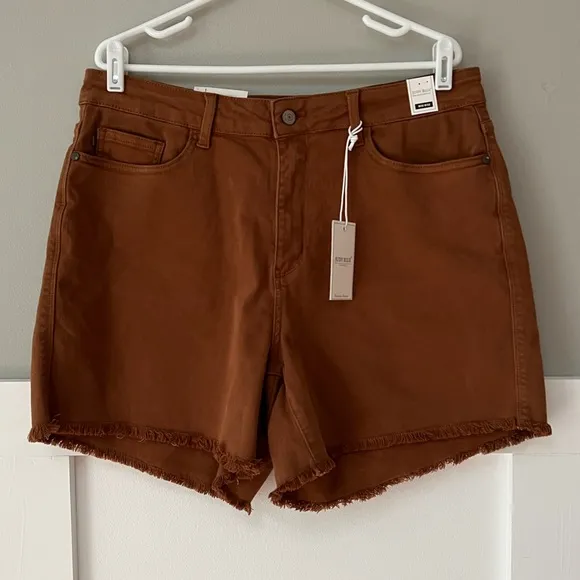 NWT Judy Blue Mid-Rise Cut Off Frayed Brown Shorts
