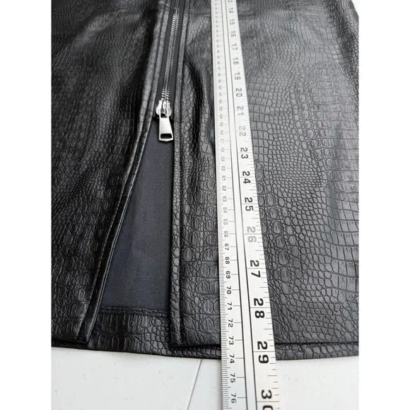NWT Steve Madden Hayes Midi Skirt Faux Snakeskin Leather Full Zip Black Size 2